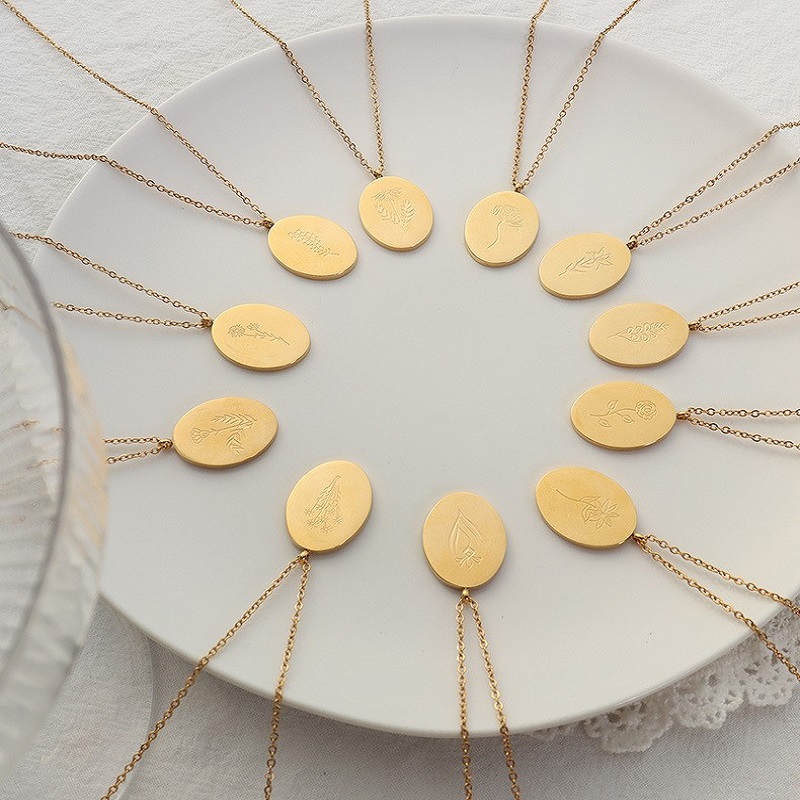 Birth Flower Necklace - Ins Mới Đôi Dây Thép Không