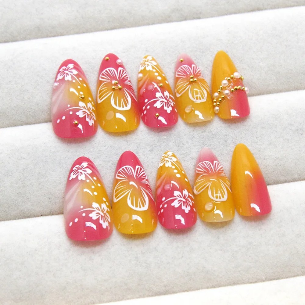24Pcs Pink Gradient Almond Fak - đánh giá và giá Pressed Flower Art