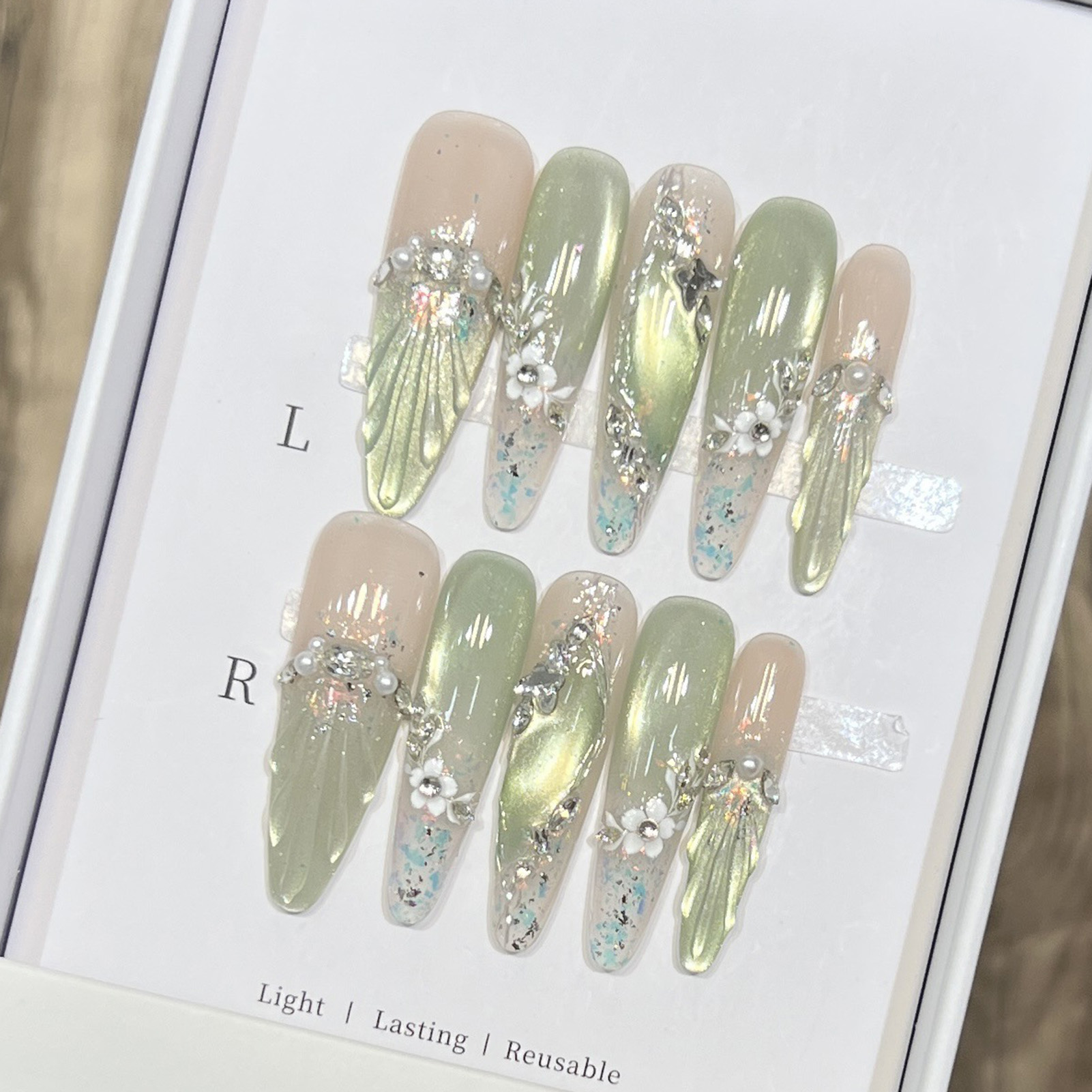 10pcs Long Almond Fake Nails T - đánh giá và giá Pressed Flower Art