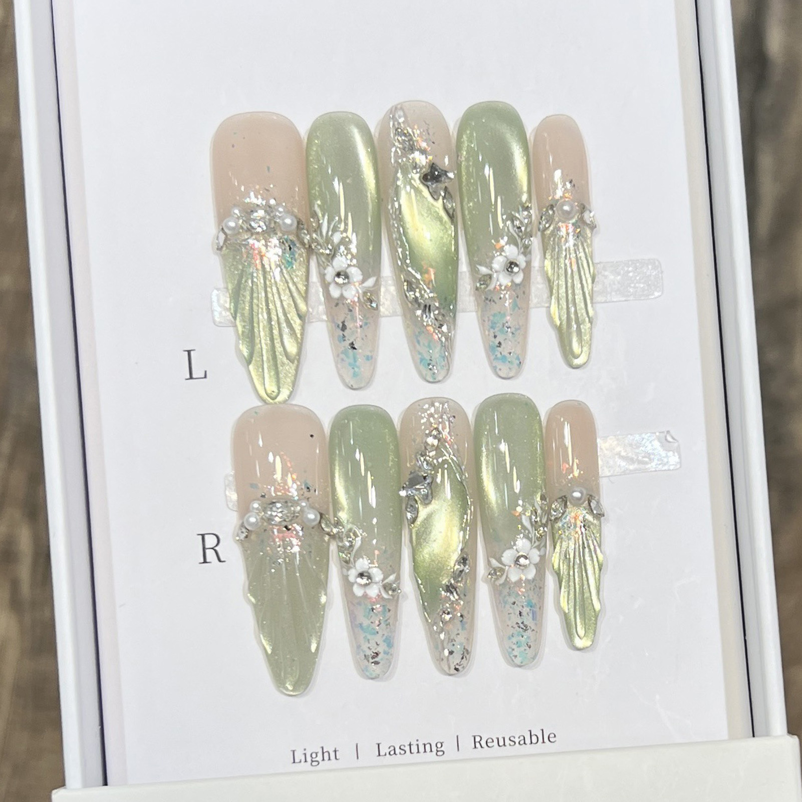 10pcs Long Almond Fake Nails T - đánh giá và giá Pressed Flower Art