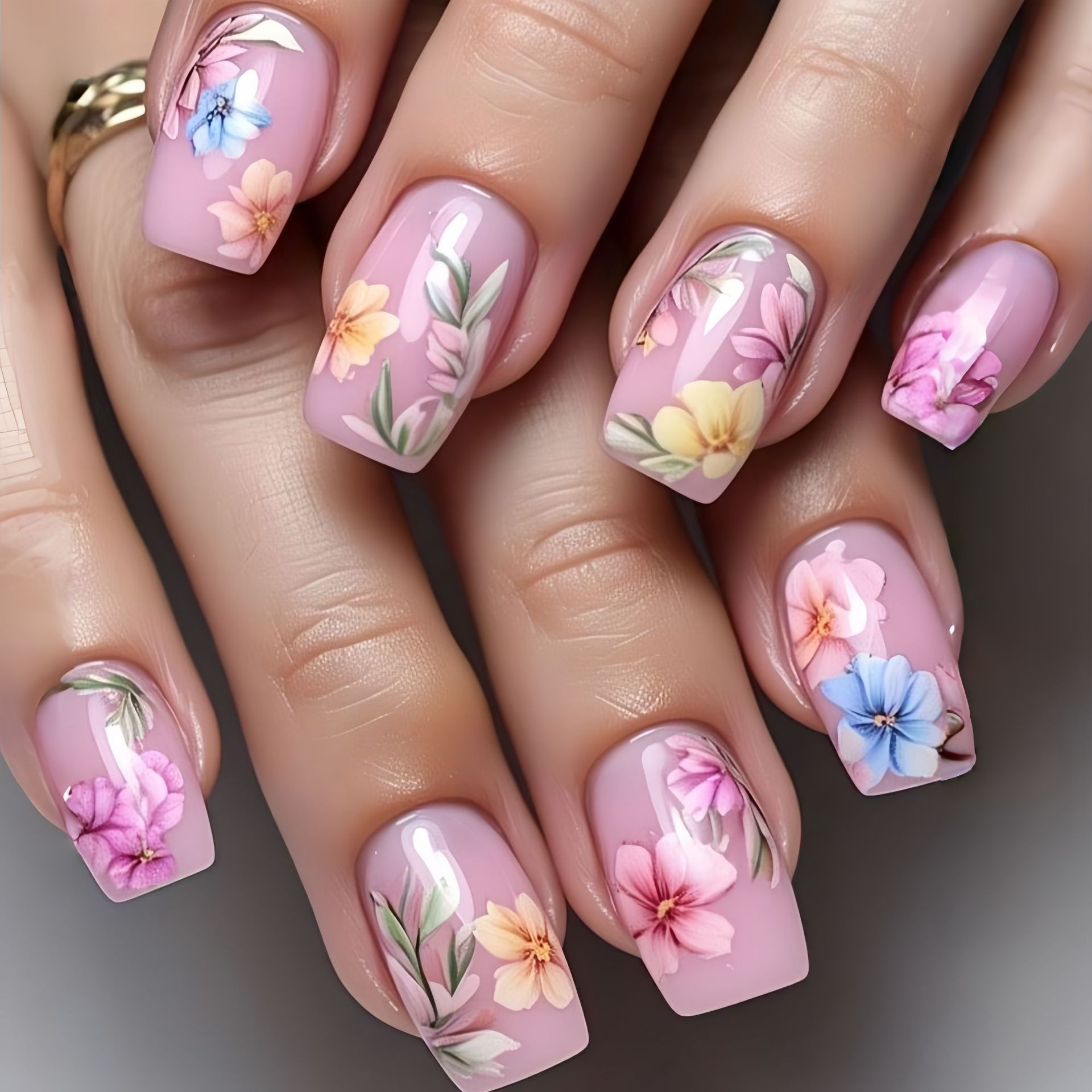 Medium Fake Nails for Women Gi - đánh giá và giá Pressed Flower Art
