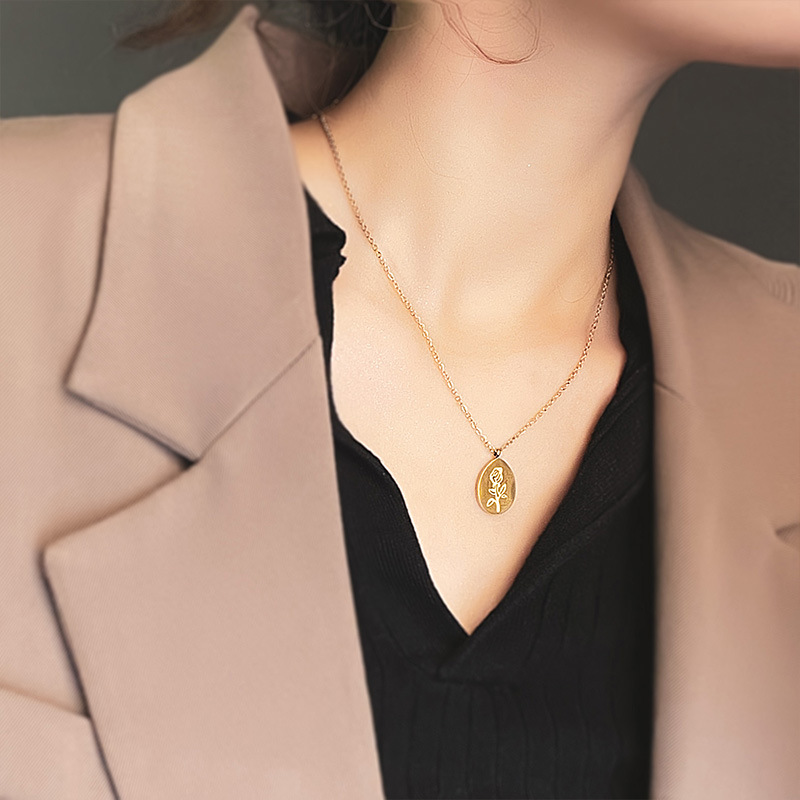 Dây Thép Không Gỉ Nữ Hoa Hồng  - đánh giá và giá Birth Flower Necklace